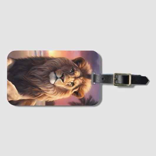 Leeuw op het strand bagagelabel (Voorkant (horizontaal))