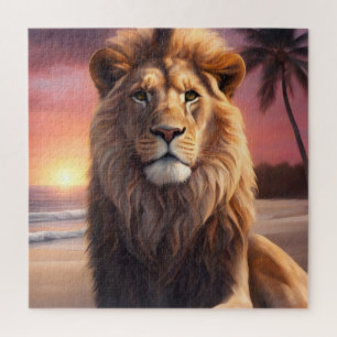 Leeuw op het strand legpuzzel