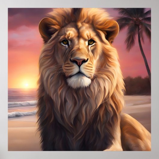 Leeuw op het strand poster (Voorkant)