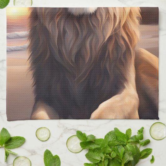 Leeuw op het strand theedoek (Gevouwen)