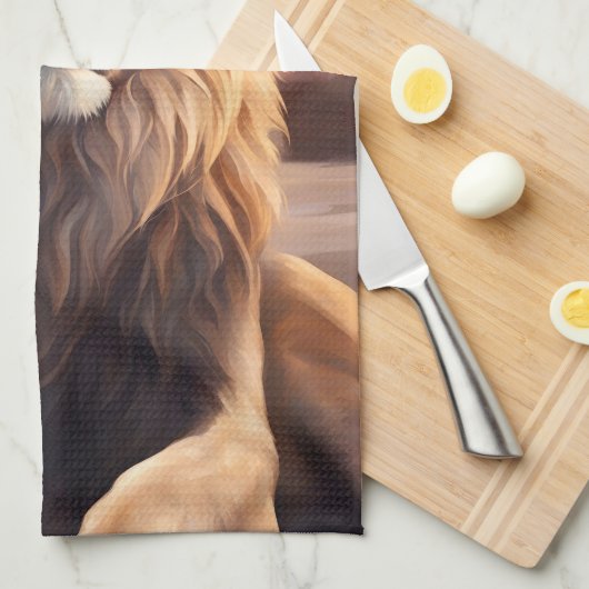 Leeuw op het strand theedoek (Quarter Fold)