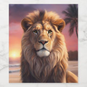 Leeuw op het strand wijn etiket (Enkel label)