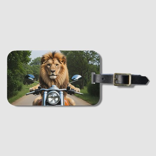 Leeuw op motor bagagelabel (Voorkant (horizontaal))