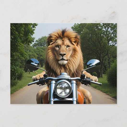 Leeuw op motor feestdagenkaart (Voorkant)