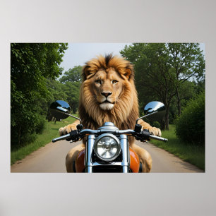 Leeuw op motor poster
