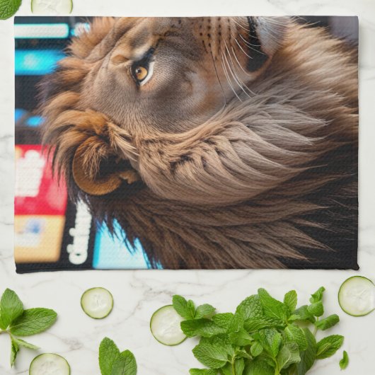 Leeuw op Times Square Theedoek (Gevouwen)