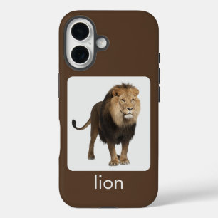 Leeuw op wit en bruin met tekst iPhone 16 hoesje