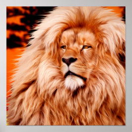 Leeuw Oranje Afrikaanse Lucht Foto Schilderen Poster