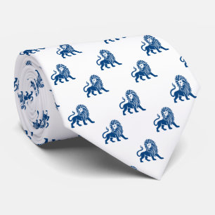 Leeuw Patroon - Shibori Blauw op Wit Stropdas