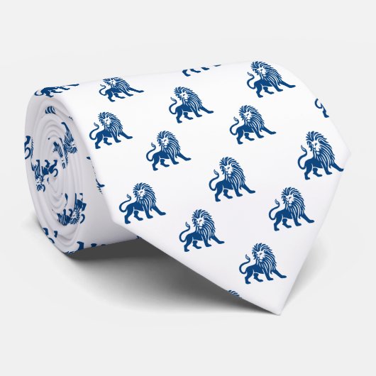 Leeuw Patroon - Shibori Blauw op Wit Stropdas (Opgerold)