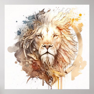 Leeuw Portret Dier Schilderen Wildlife Buiten Poster
