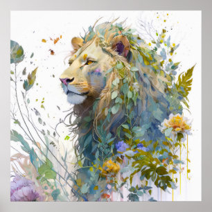 Leeuw Portret Dier Schilderen Wildlife Forest Poster
