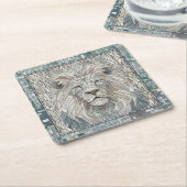 Leeuw Portret Mozaïek Kunst Kartonnen Onderzetters (Schuin)