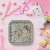 Leeuw Portret Mozaïek Kunst Papieren Bordje (Feest)