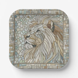 Leeuw Portret Mozaïek Kunst Papieren Bordje