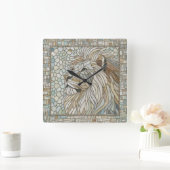 Leeuw Portret Mozaïek Kunst Vierkante Klok (Huis)