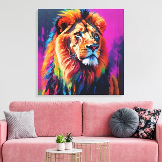 Leeuw portret schilderij kunst canvas afdruk (Insitu (Woonkamer))