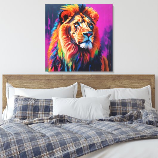 Leeuw portret schilderij kunst canvas afdruk (Insitu (Slaapkamer))