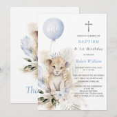 Leeuw Prins Eerste Verjaardag en Doop Kaart (Voorkant / Achterkant)