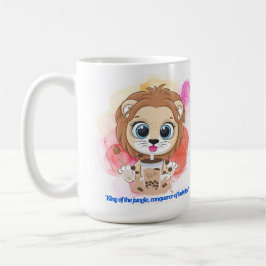 Leeuw quote cartoon drinkend bobba-thee. koffiemok