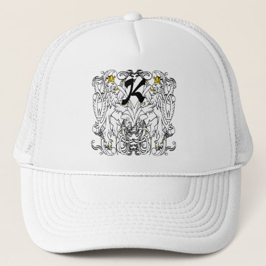 Leeuw Rampant Renaissance Bruiloft Trucker Pet (Voorkant)