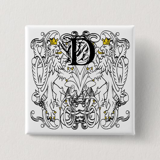 Leeuw Renaissance Trouw Vierkante Button 5,1 Cm (Voorkant)
