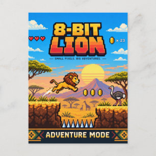 Leeuw, Retro 8-Bit Pixelkunst Briefkaart