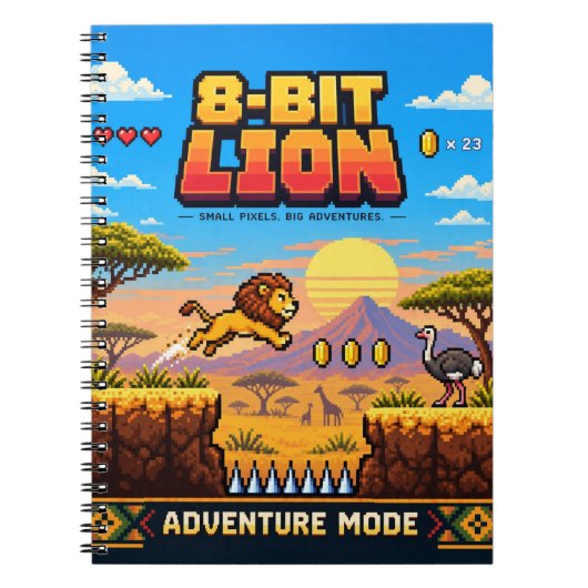 Leeuw, Retro 8-Bit Pixelkunst Notitieboek (Voorkant)