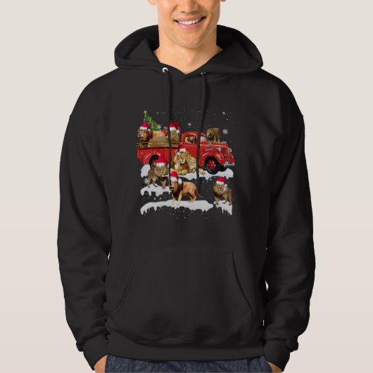 Leeuw Rijden Rode Vrachtwagen Vrolijk Kerstmis X-m Hoodie (Voorkant)