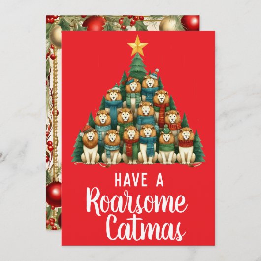 Leeuw Roarsome Kerstmis Kerstboom Feestdagenkaart (Voorkant / Achterkant)