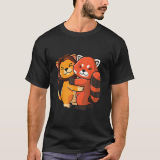 Leeuw Rode Panda Knuffelen Kawaii Dier T-shirt