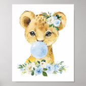 Leeuw, Safari, Blauwe Bubble Gum, Jongenskwekerij Poster (Voorkant)