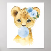 Leeuw, Safari, Blauwe Bubble Gum, Jongenskwekerij Poster (Voorkant)