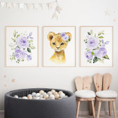 Leeuw, Safari, Paarse Bloemen, Geslachtsneutraal Muurkunst Sets