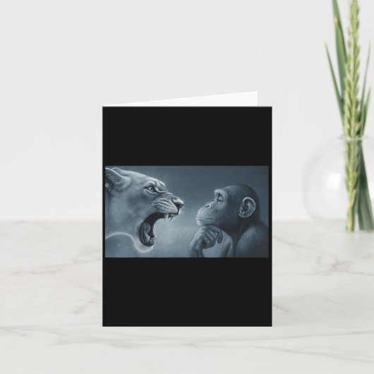 Leeuw schreeuwt tegen aap, aap en leeuw meme kaart (Voorkant)