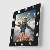 Leeuw skydiving met vogels en pizza vierkante klok (Hoek)