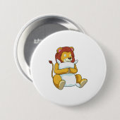 Leeuw slaapt met kussen ronde button 7,6 cm (Voorkant /achterkant)