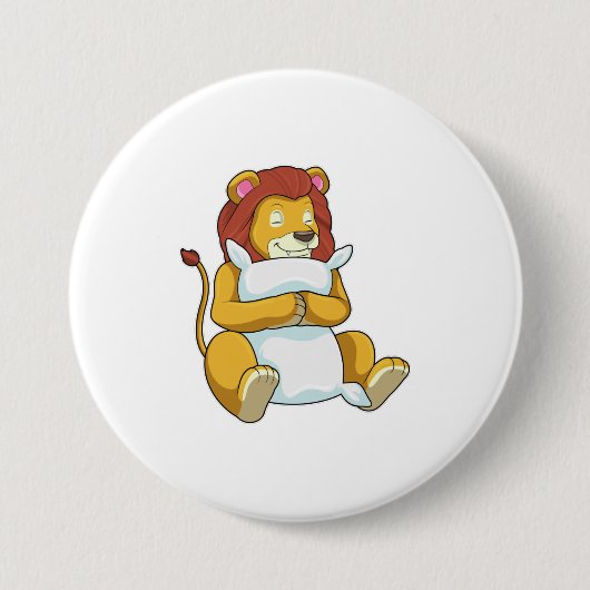Leeuw slaapt met kussen ronde button 7,6 cm (Voorkant)