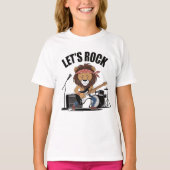 Leeuw speelt gitaar met drums en microfoon t-shirt (Voorkant)