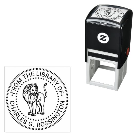 Leeuw Staande Ronde Bibliotheek Boek Naam Zelfinktende Stempel (In situ)