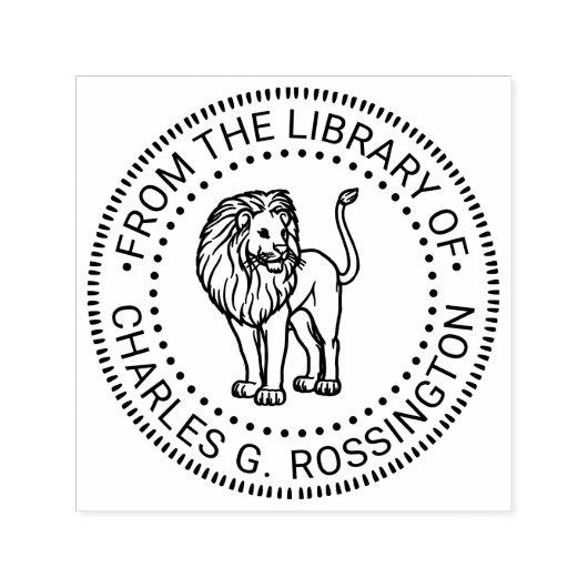 Leeuw Staande Ronde Bibliotheek Boek Naam Zelfinktende Stempel (Design)
