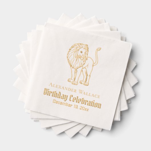 Leeuw Staande Verjaardagsfeest Naam Datum Folie Servetten (Insitu (Gestapeld))