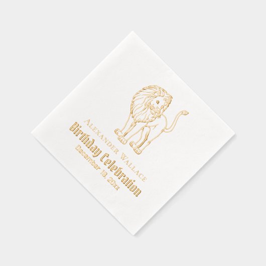 Leeuw Staande Verjaardagsfeest Naam Datum Folie Servetten (Rechts)