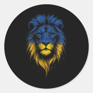 Leeuw Sterkte Kunst Oekraïense Vlag Oekraine Ronde Sticker