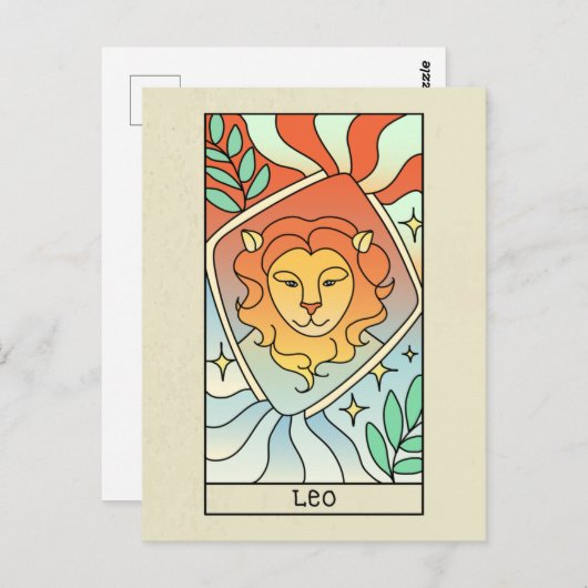 Leeuw Sterrenbeeld Abstracte Kunst Vintage Briefkaart (Voorkant / Achterkant)