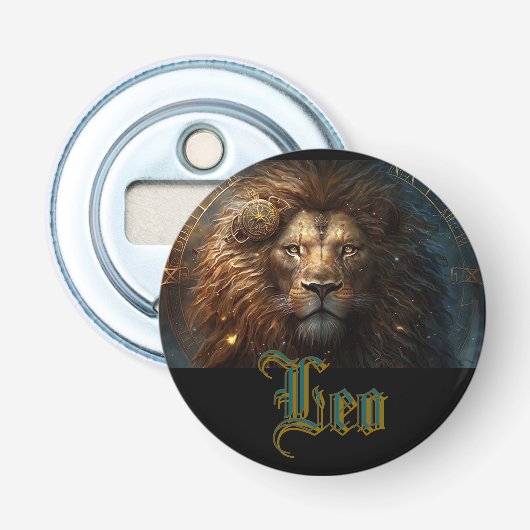 Leeuw Sterrenbeeld Button Flesopener (Voorkant)