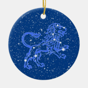 Leeuw Sterrenbeeld met sterren op diepblauw Keramisch Ornament