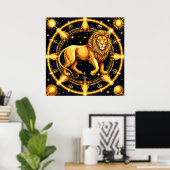 Leeuw Sterrenbeeld Symbool Op Hemelse Sterrenachte Poster (Thuiskantoor)