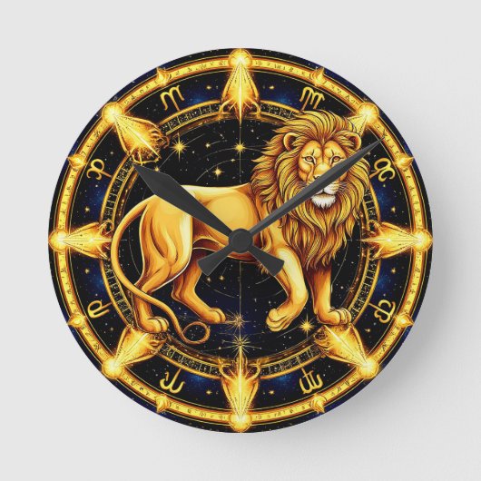 Leeuw Sterrenbeeld Symbool Op Hemelse Sterrenachte Ronde Klok (Voorkant)