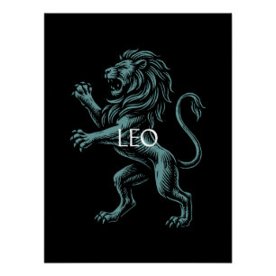 Leeuw Sterrenbeeld – Vintage Leeuw in Teal op Zwar Perfect Poster